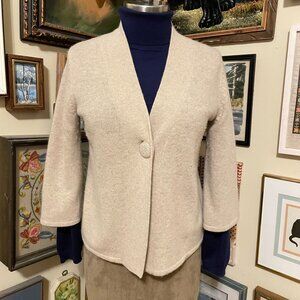 Vintage Tweeds Beige Lambs Wool & Angora Blend Single Button Cardigan Sweater M